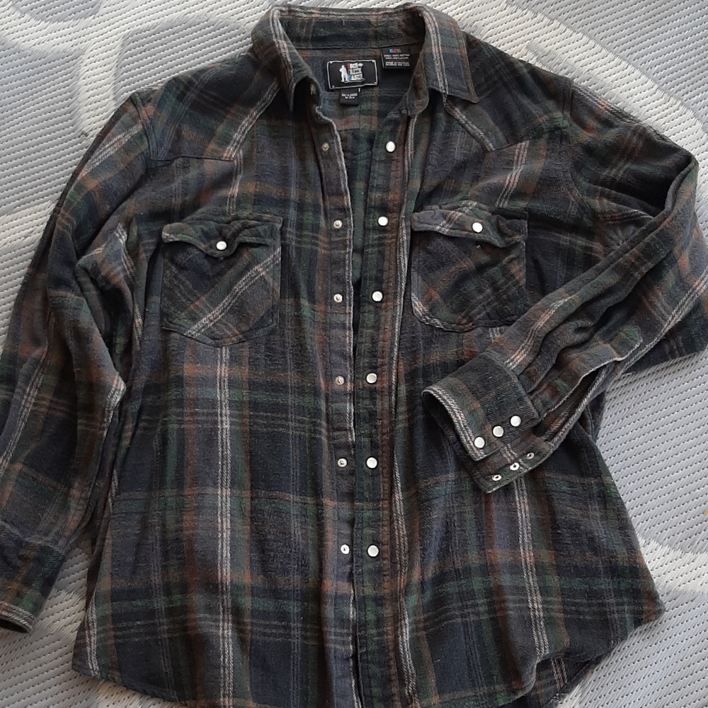 🐎ROCK CREEK RANCH WESTERN FLANNEL MENS 2XL, SNAPS